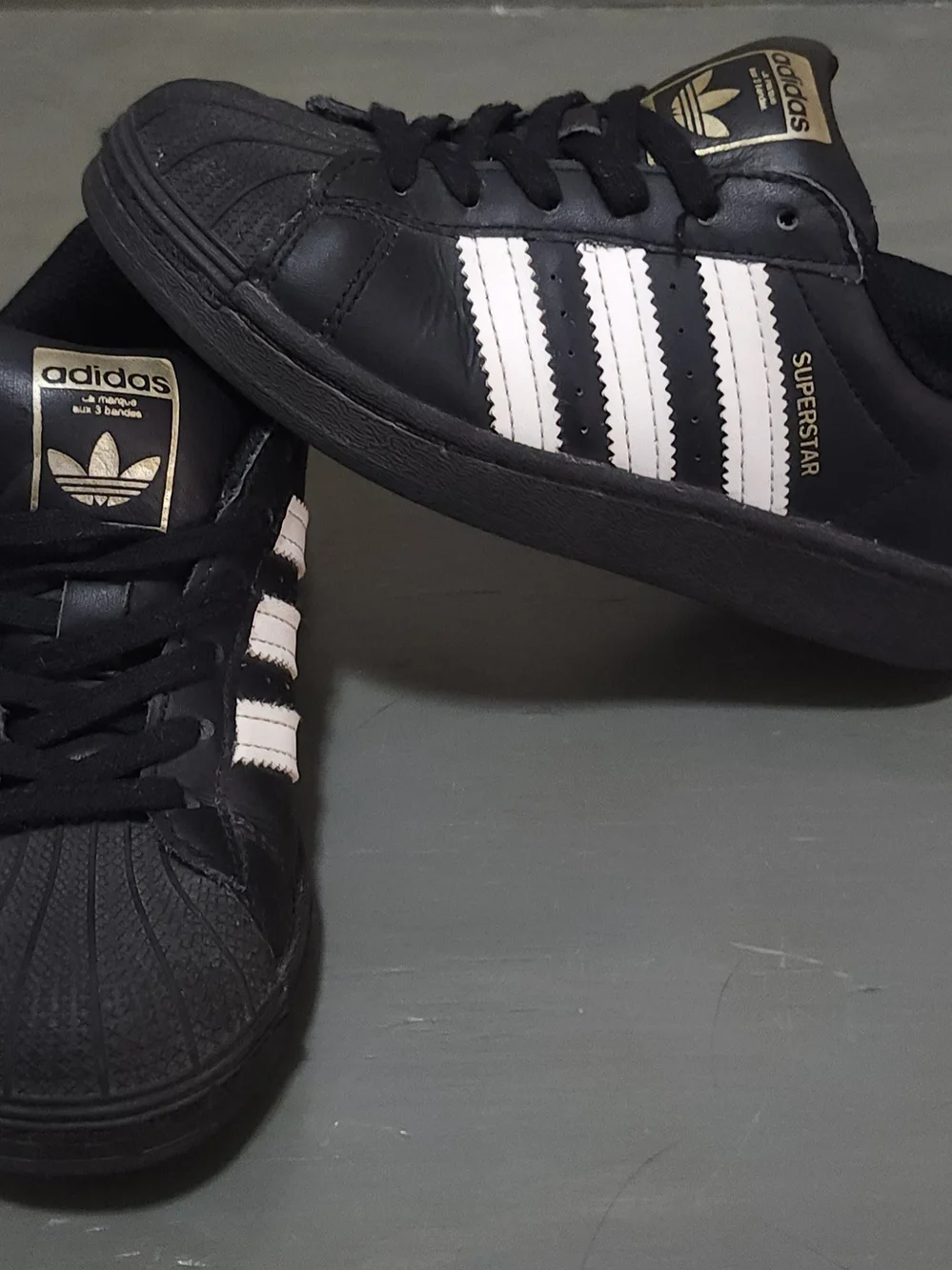 adidas Kids Superstar Sneakers in Black with White Stripes